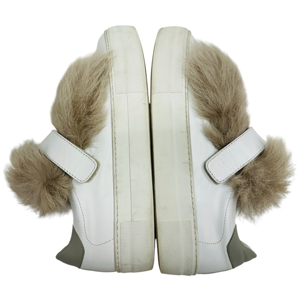 Moncler Victoire Sneakers Shoes women’s Size 7 Real Fur Trim Slip-On White - Picture 13 of 15